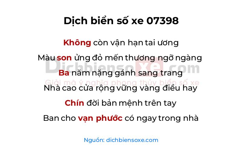 Dịch thơ biển số 07398