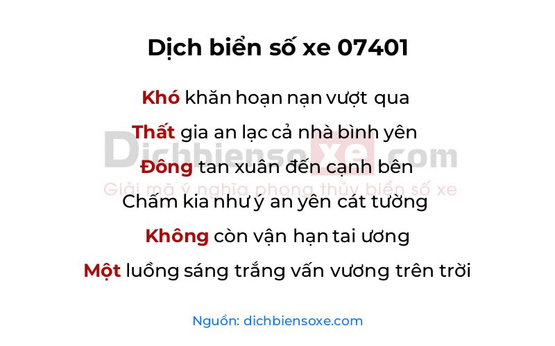 Dịch thơ biển số 07401
