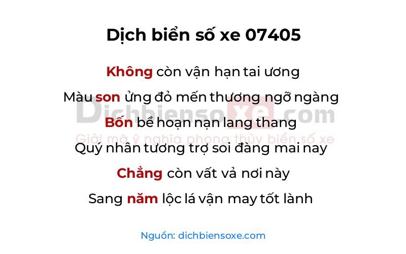 Dịch thơ biển số 07405