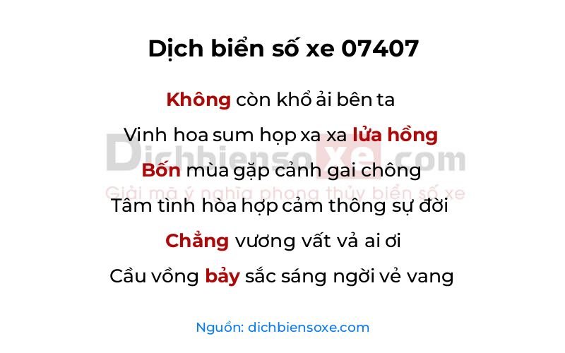 Dịch thơ biển số 07407