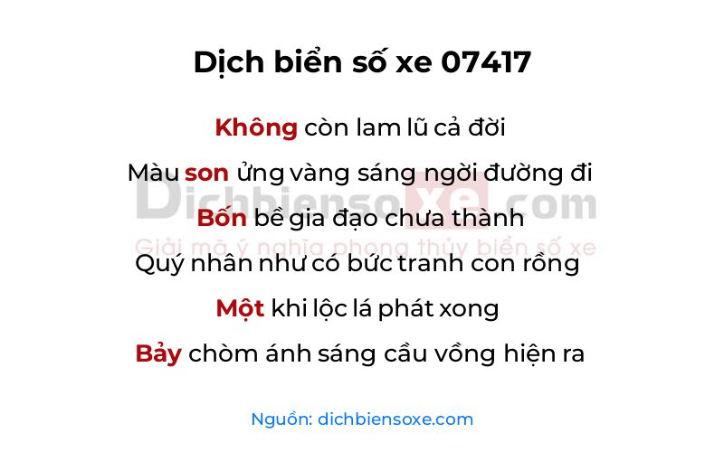 Dịch thơ biển số 07417