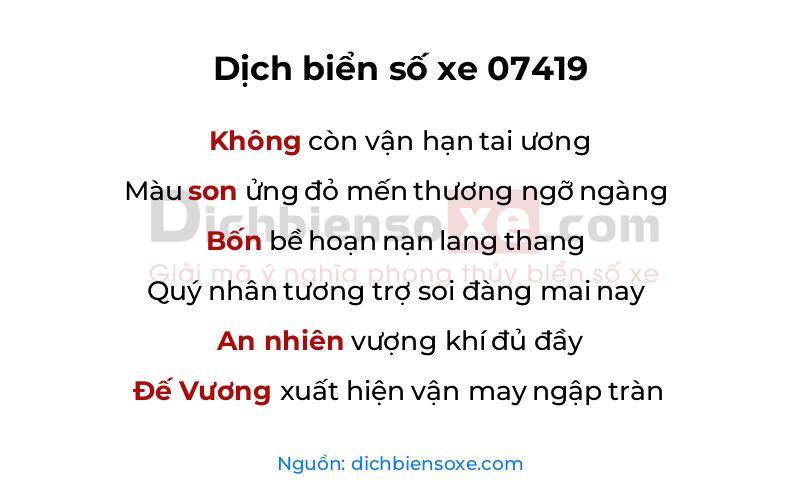 Dịch thơ biển số 07419