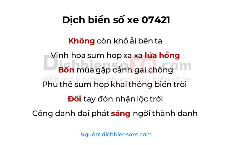 Dịch thơ biển số 07421