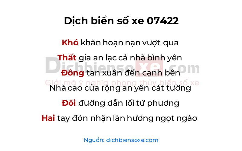 Dịch thơ biển số 07422