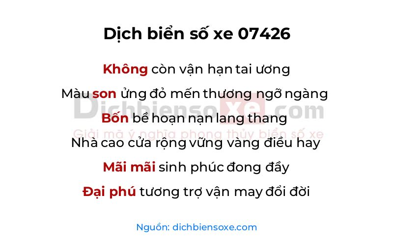 Dịch thơ biển số 07426