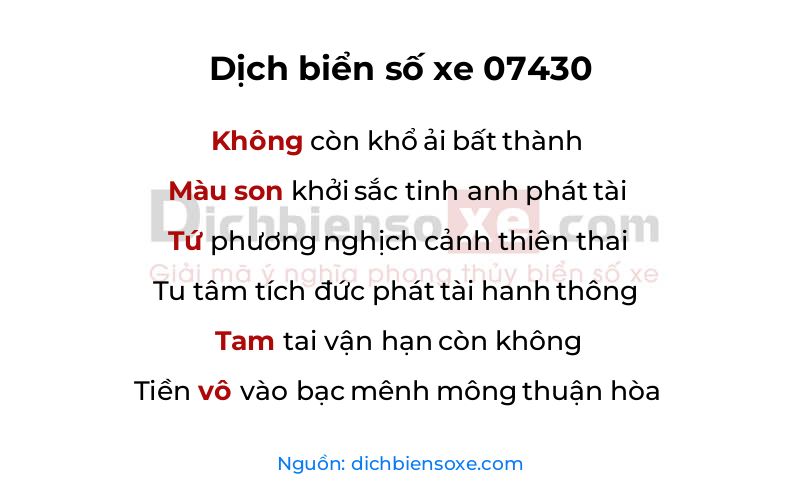 Dịch thơ biển số 07430