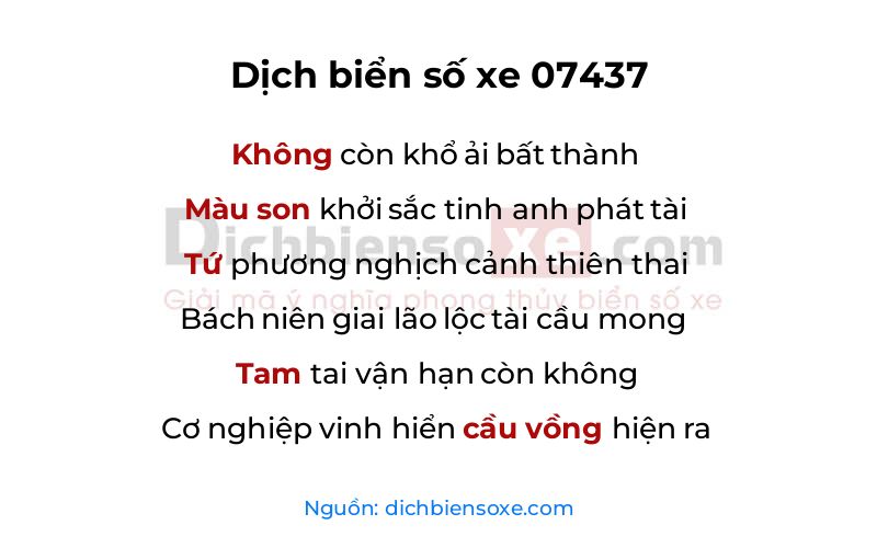 Dịch thơ biển số 07437