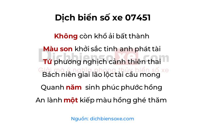 Dịch thơ biển số 07451