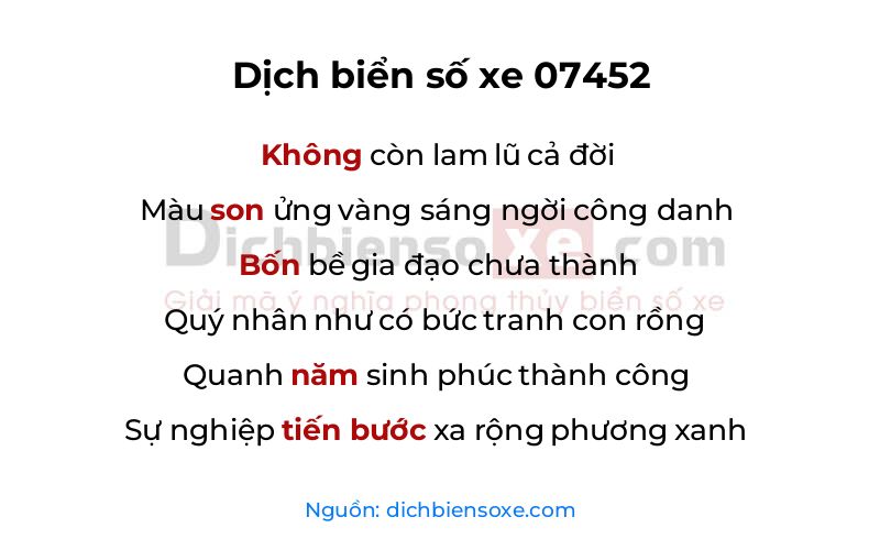 Dịch thơ biển số 07452