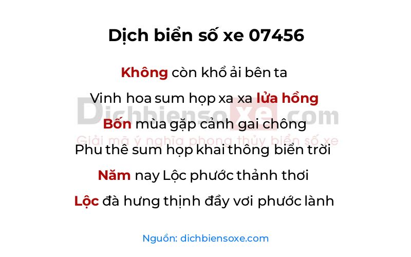 Dịch thơ biển số 07456
