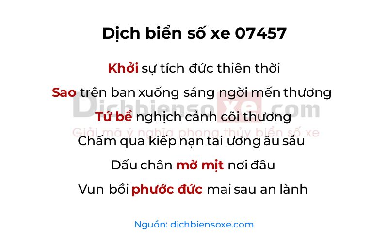 Dịch thơ biển số 07457