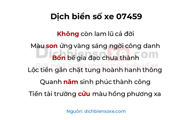 Dịch thơ biển số 07459