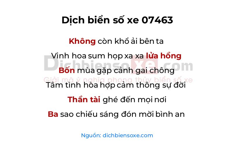 Dịch thơ biển số 07463