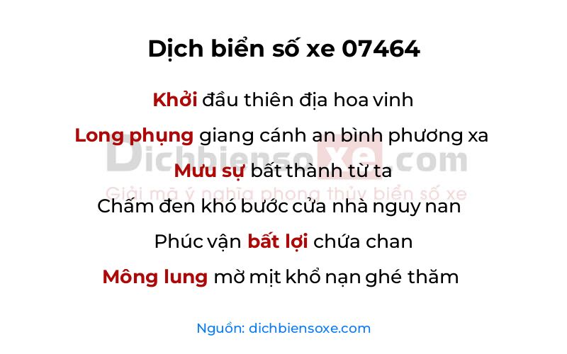 Dịch thơ biển số 07464