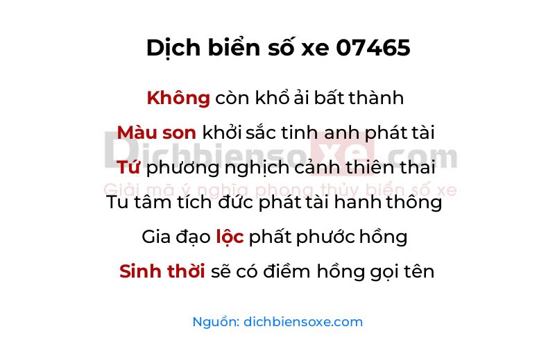 Dịch thơ biển số 07465