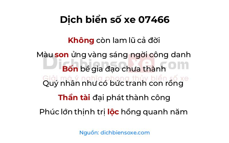 Dịch thơ biển số 07466
