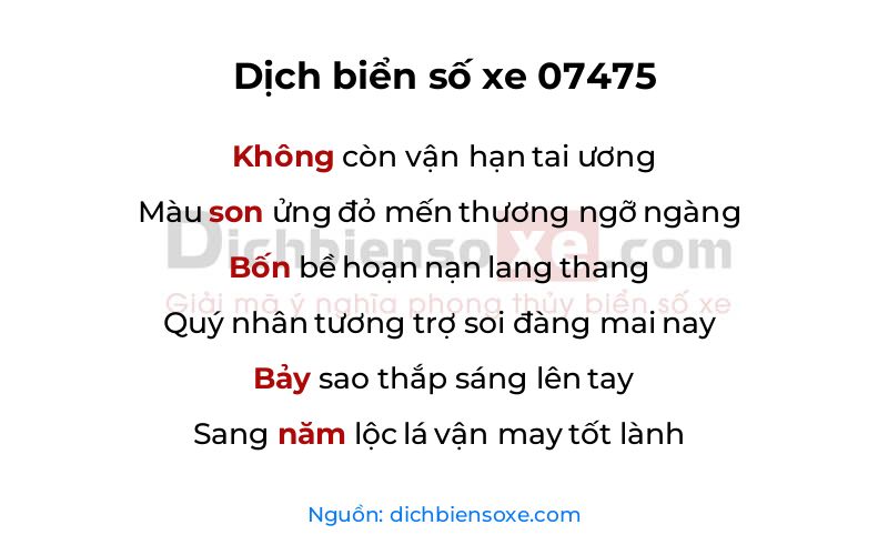 Dịch thơ biển số 07475