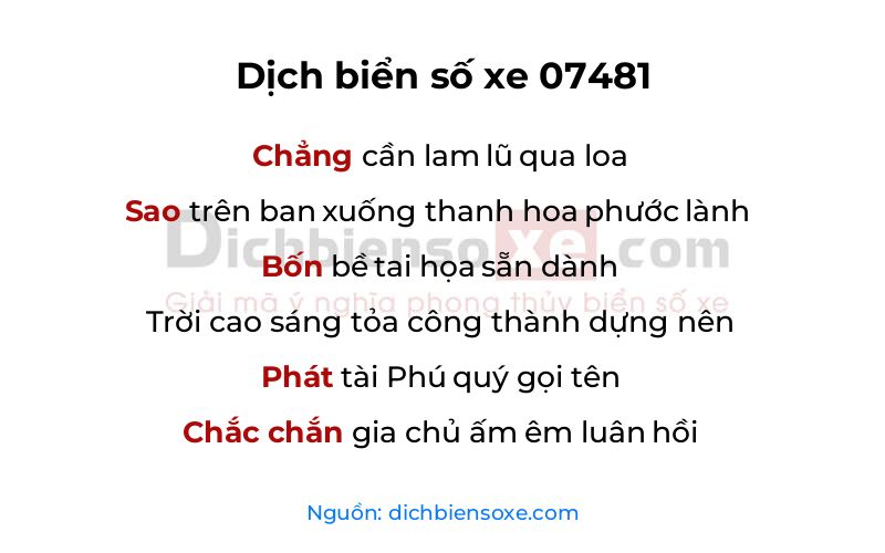 Dịch thơ biển số 07481