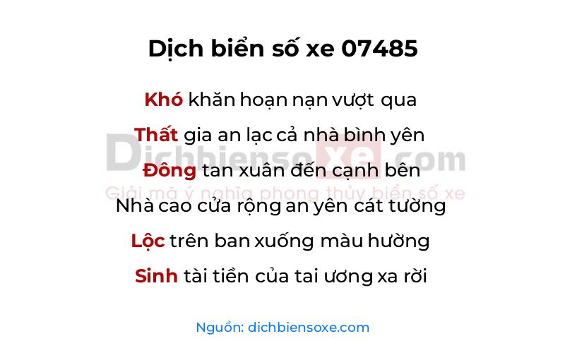 Dịch thơ biển số 07485