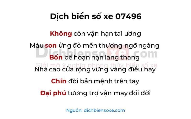 Dịch thơ biển số 07496