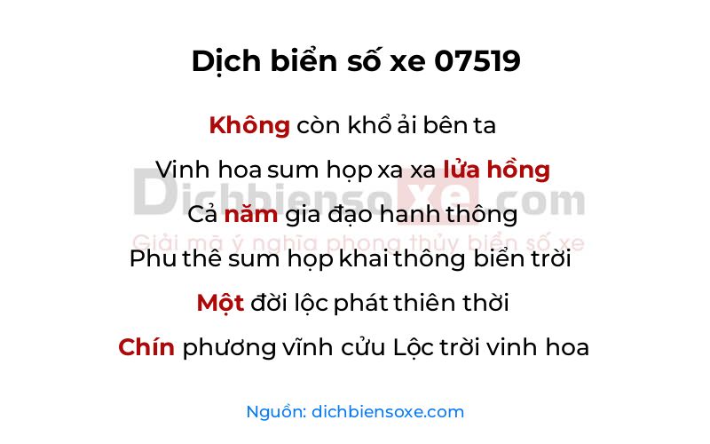 Dịch thơ biển số 07519
