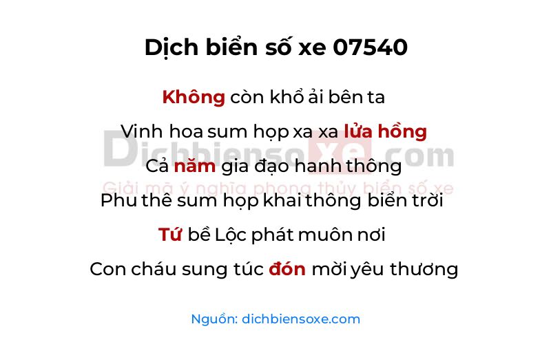 Dịch thơ biển số 07540