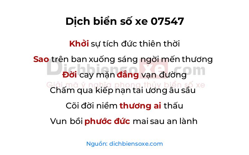 Dịch thơ biển số 07547