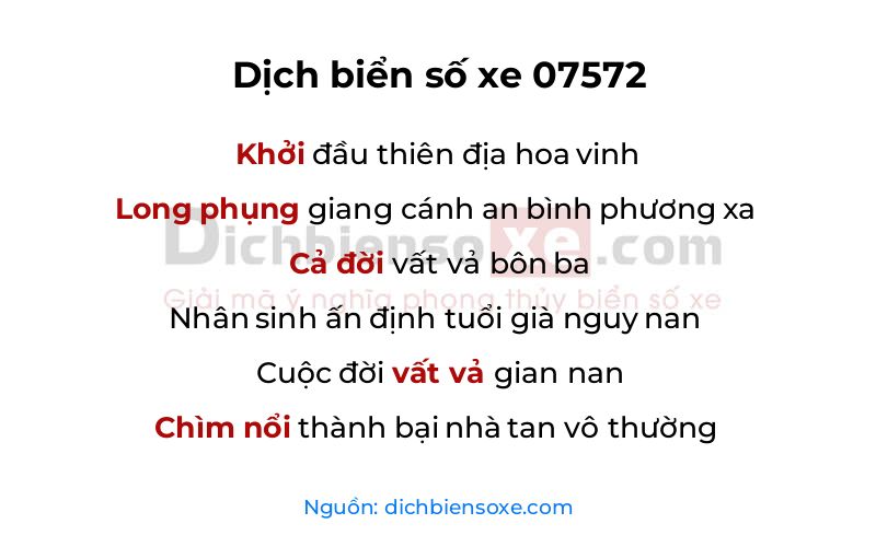Dịch thơ biển số 07572