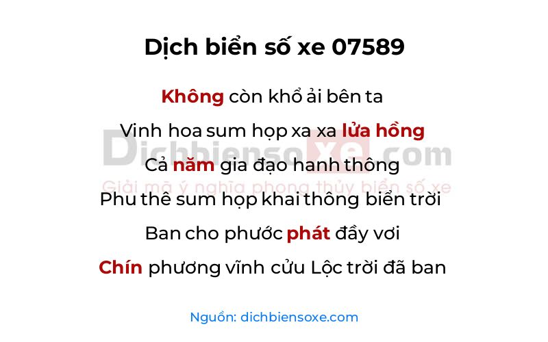 Dịch thơ biển số 07589