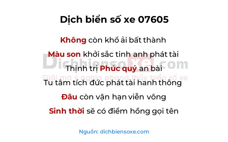 Dịch thơ biển số 07605