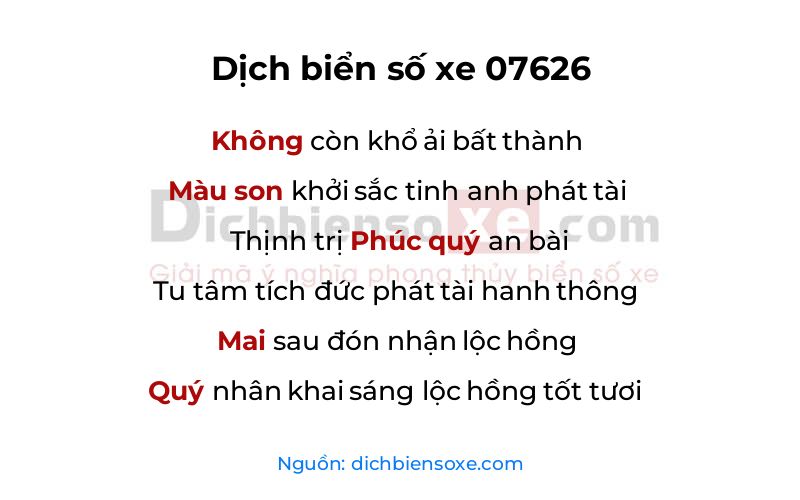 Dịch thơ biển số 07626