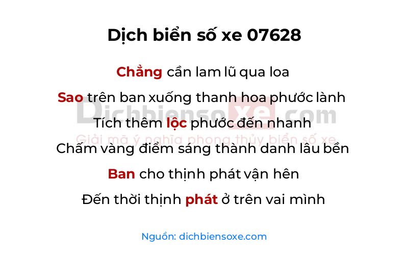 Dịch thơ biển số 07628