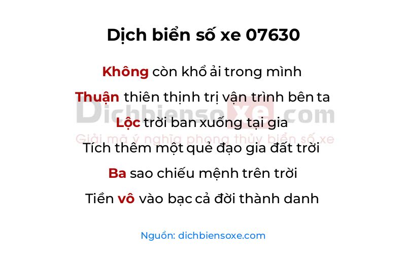 Dịch thơ biển số 07630