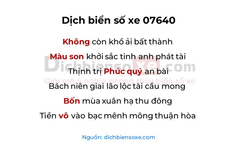 Dịch thơ biển số 07640