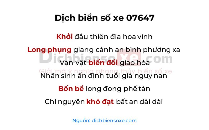 Dịch thơ biển số 07647