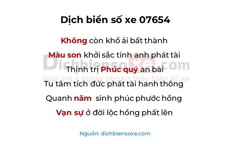 Dịch thơ biển số 07654