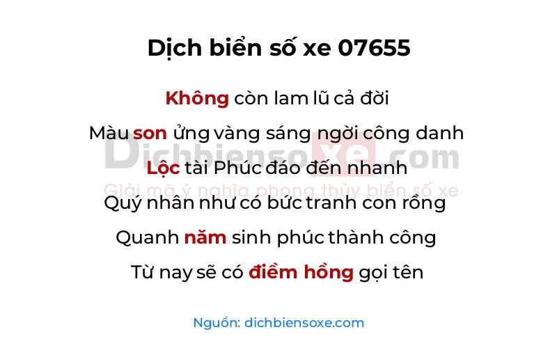 Dịch thơ biển số 07655