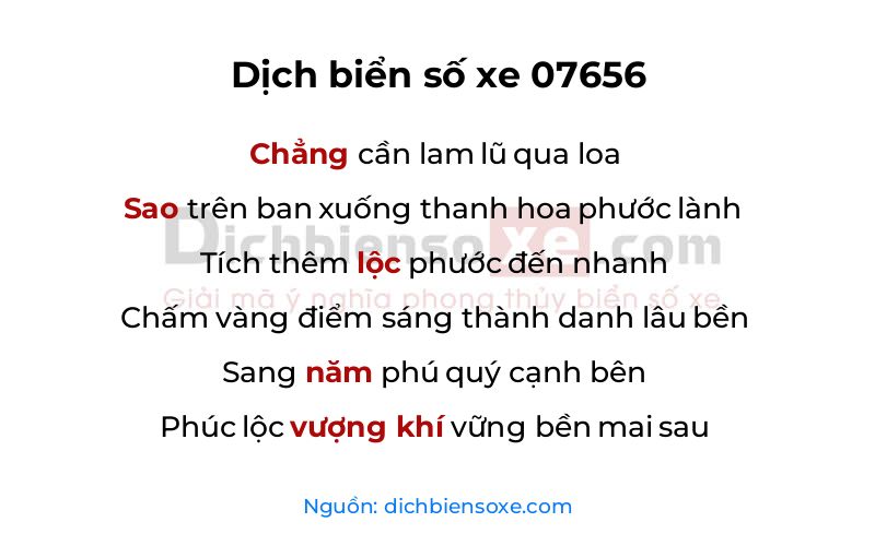 Dịch thơ biển số 07656