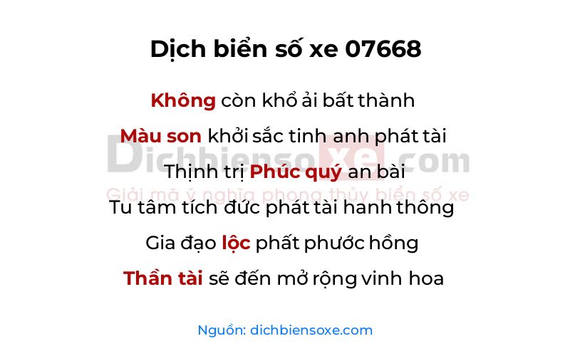 Dịch thơ biển số 07668