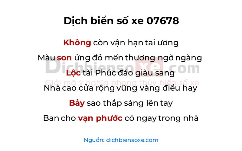 Dịch thơ biển số 07678