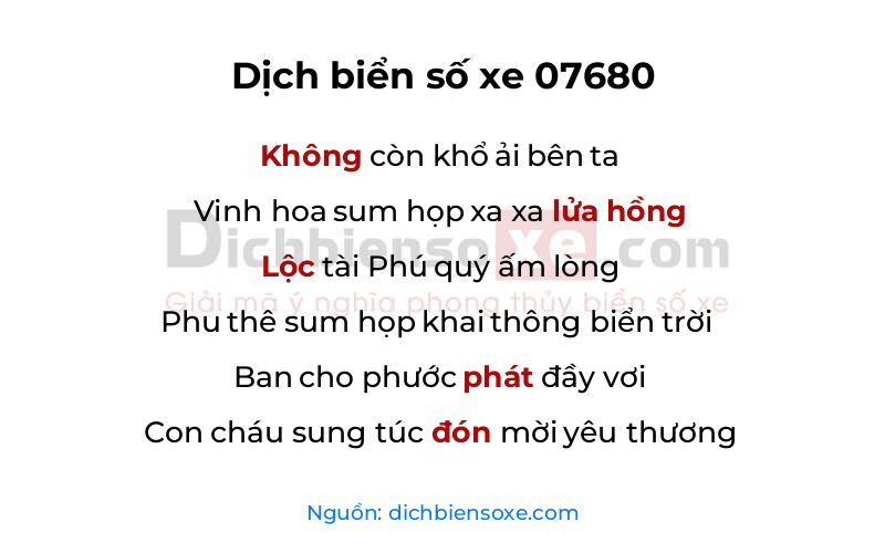 Dịch thơ biển số 07680