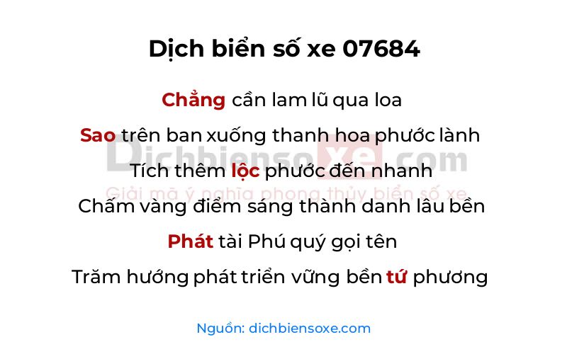 Dịch thơ biển số 07684