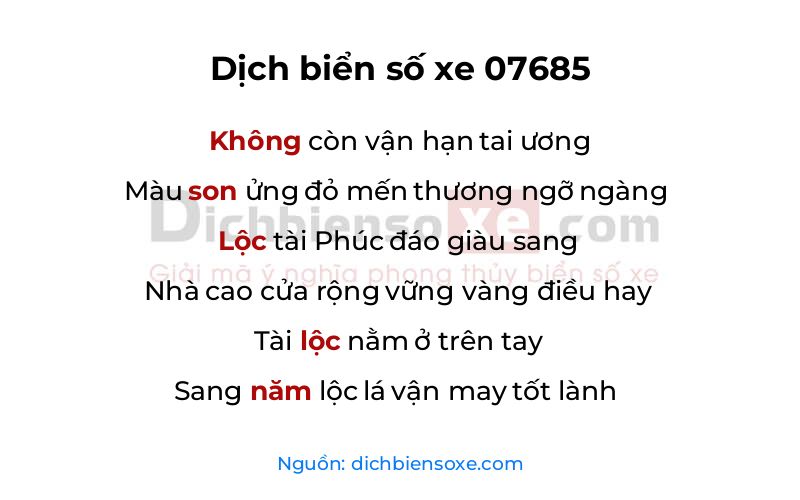 Dịch thơ biển số 07685