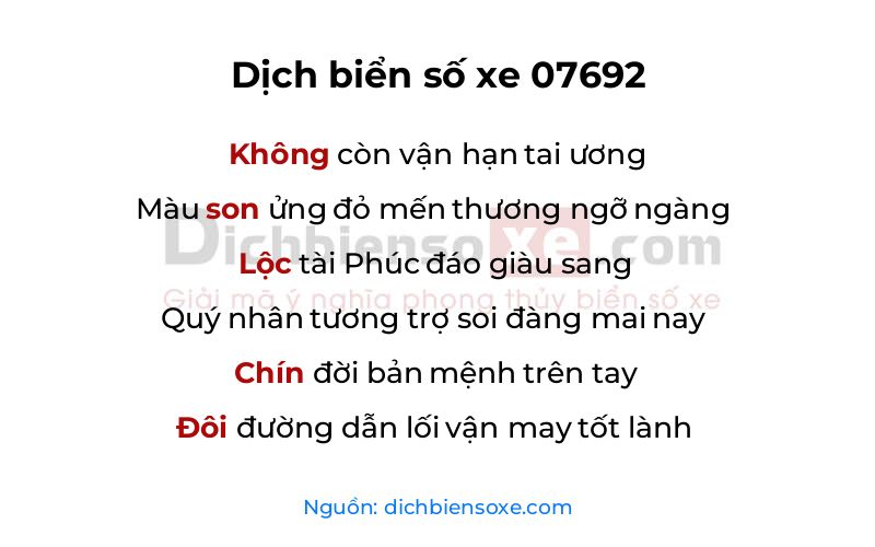 Dịch thơ biển số 07692