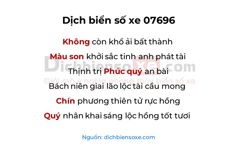 Dịch thơ biển số 07696