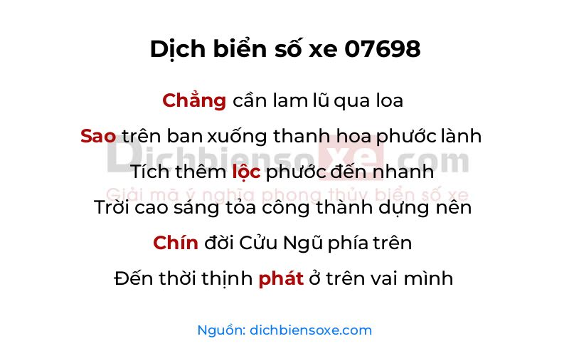 Dịch thơ biển số 07698