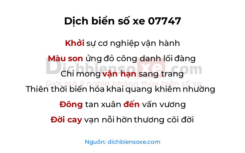 Dịch thơ biển số 07747