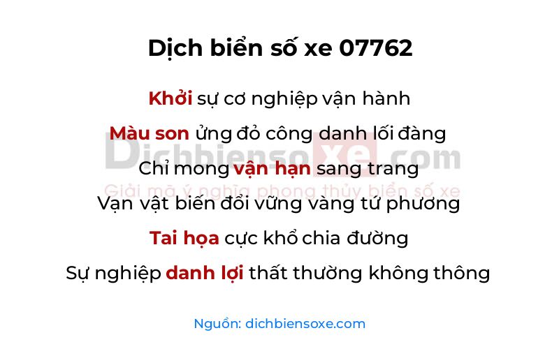 Dịch thơ biển số 07762