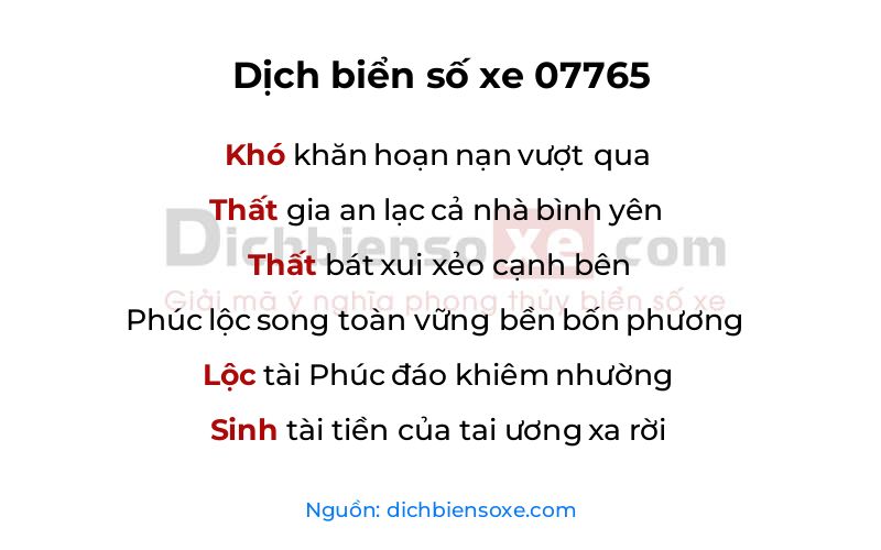 Dịch thơ biển số 07765