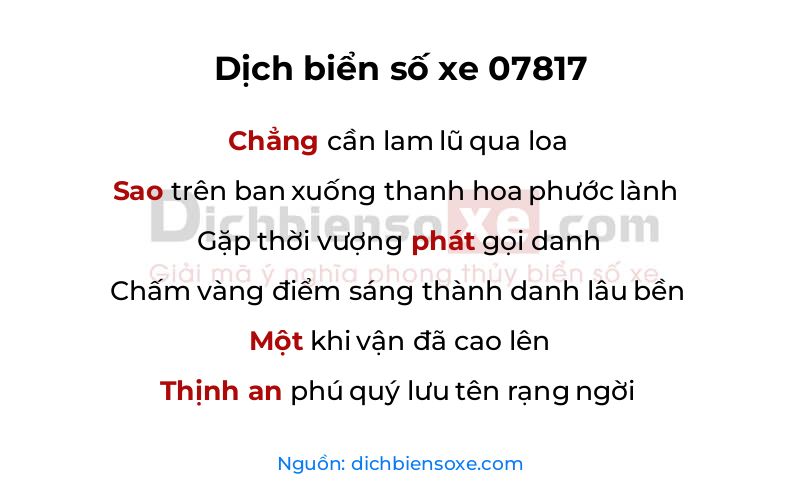 Dịch thơ biển số 07817